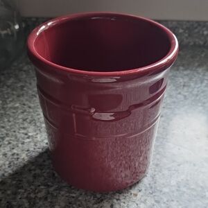 Longaberger Red Ceramic Pottery Dish - Embossed Logo
